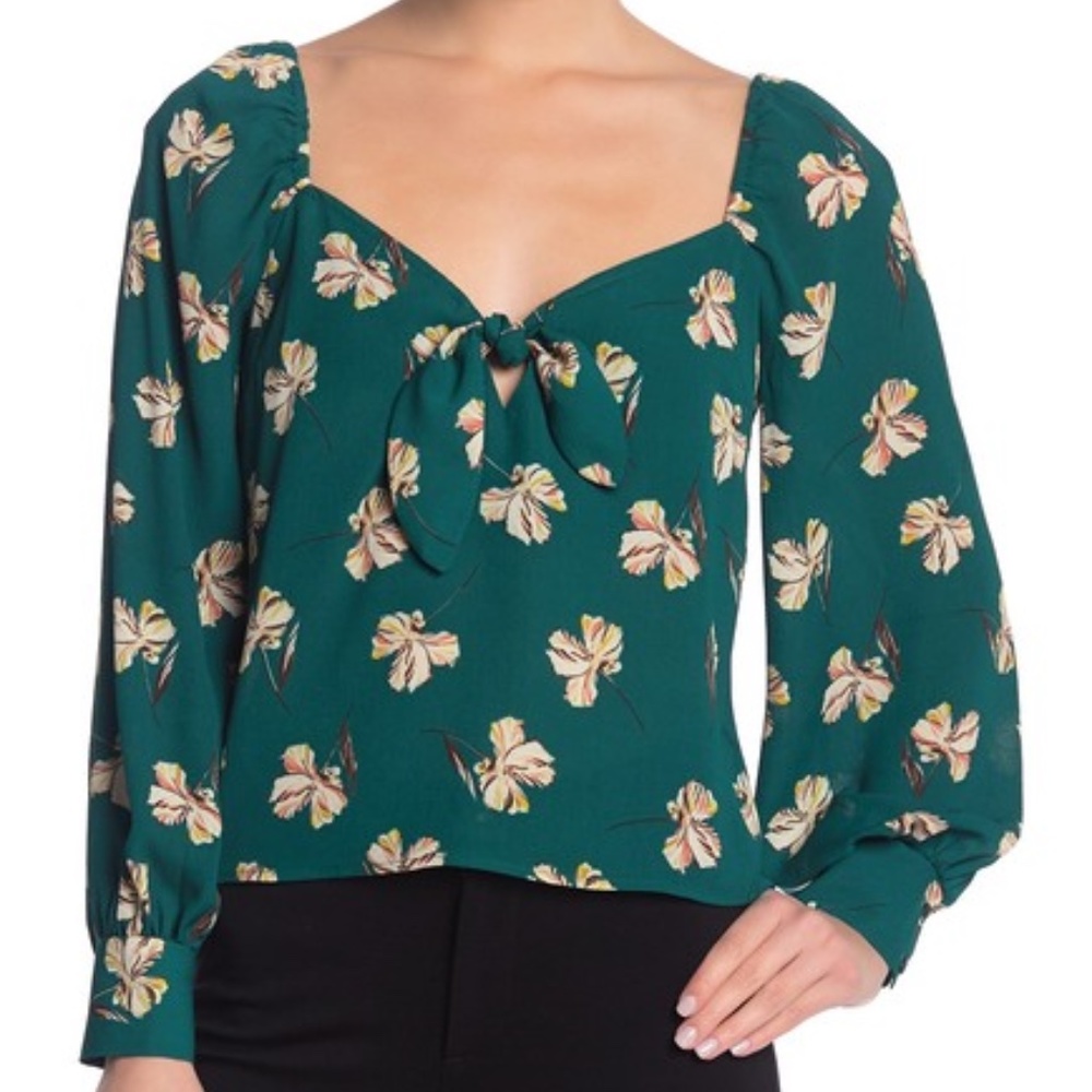 LUSH Tie Front Floral Print Top